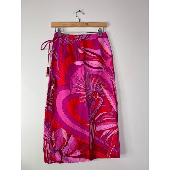 NWT Farm Rio Floral Embroidered Endless Summer Red Wrap Skirt Red Yellow Sz: XS - Picture 7 of 8